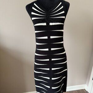 Etcetera Black & White Inset Stripes Sleeveless Sheath Dress Medium